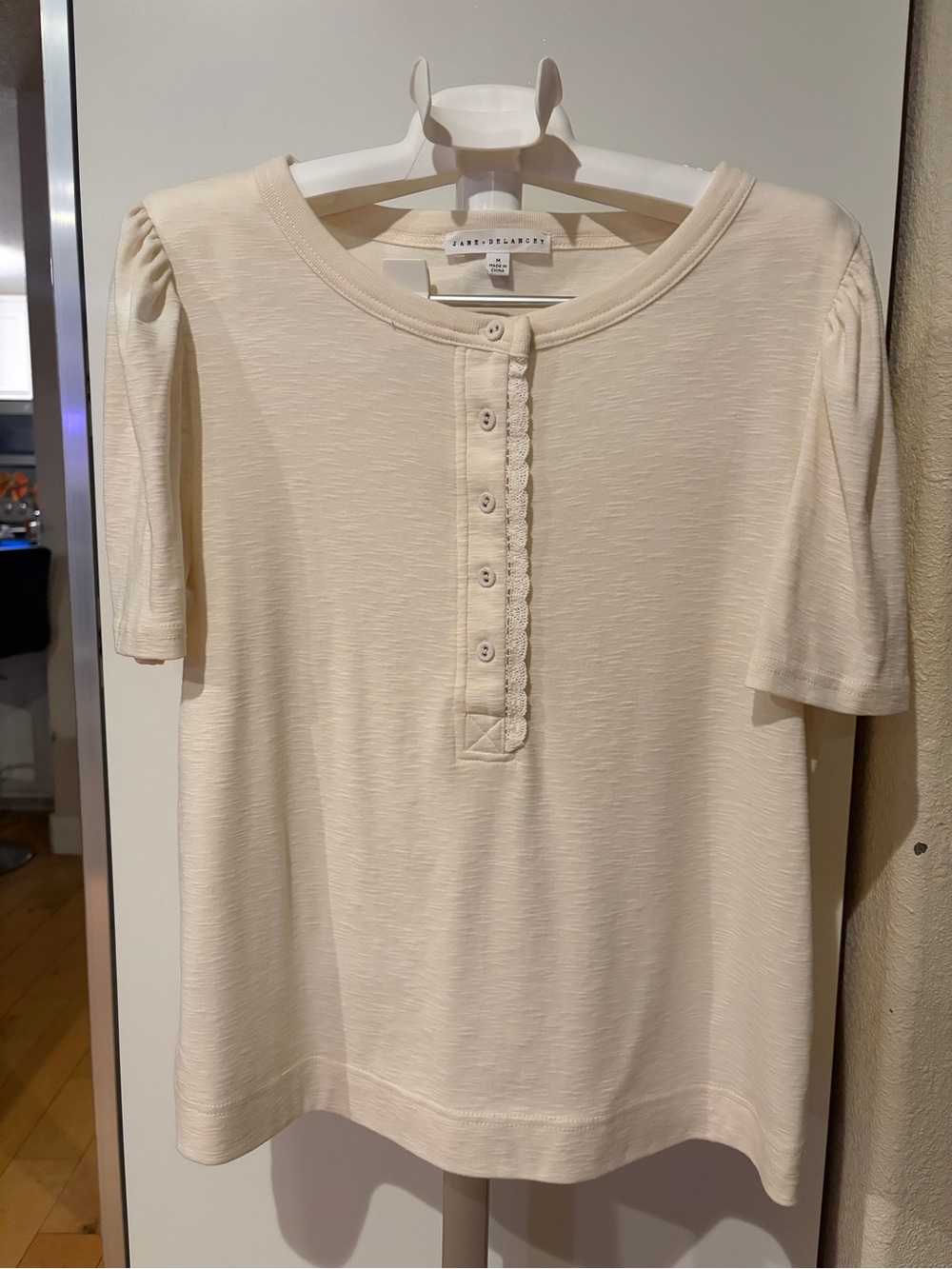 Jane and Delancey Cream Short-Sleeve Henley with Lace Placket